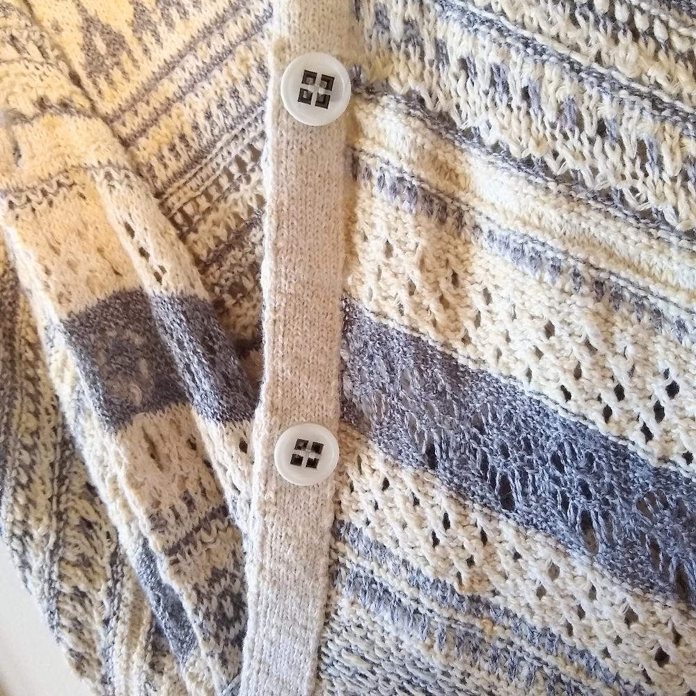 FREE PEOPLE cream blue stripe Grandpa cardigan - Picture 5 of 7